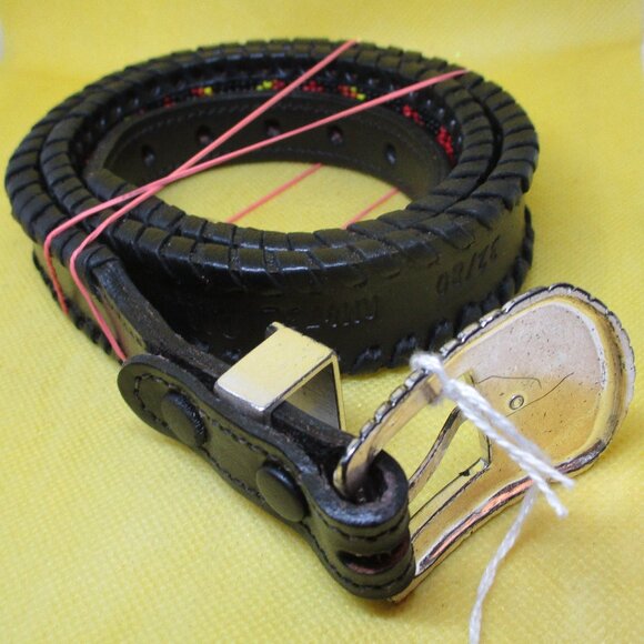 Seed Bead Black Genuine Leather Belt Silver Tone Buckle South Western Bead Bel5 - Picture 9 of 9